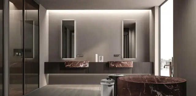 Meuble de salle de bains CASABATH et baignoire en marbre — showroom RS.D Lyon